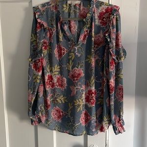 LOFT light blue floral ruffle detail blouse, never worn